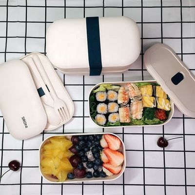 Bamboo Fiber BPA Free Lunch Box with Cutlery 4 Lattice  450g with Plastic, PP, Bamboo fiber