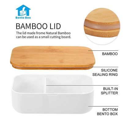 BPA Free Eco-Friendly Bamboo Lid Plastic Square Lunch Box for Office 196*121*66 mm
