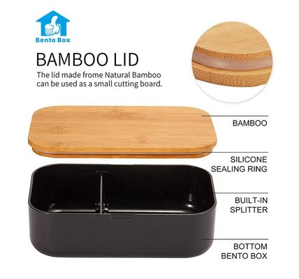 BPA Free Eco-Friendly Bamboo Lid Plastic Square Lunch Box for Office 196*121*66 mm