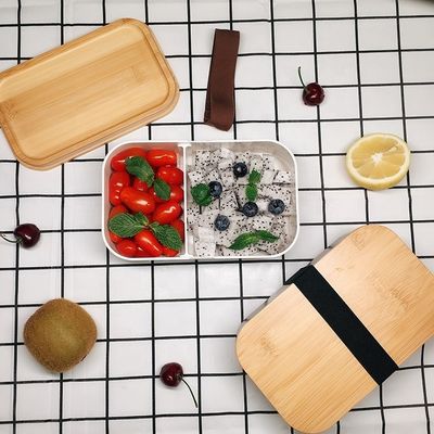BPA Free Eco-Friendly Bamboo Lid Plastic Square Lunch Box for Office 196*121*66 mm