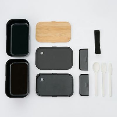 PORTABLE 195*122*131 mm Leak-proof 2-Layer BPA Free Bamboo Lid Lunchbox for Adults