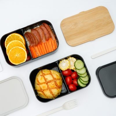 PORTABLE 195*122*131 mm Leak-proof 2-Layer BPA Free Bamboo Lid Lunchbox for Adults