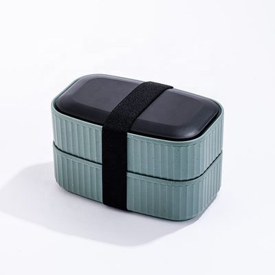 Take Away Lunch Box Food Grade Banana Leaf Design Black Plastic BPA Free Double Layer