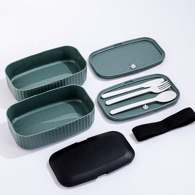 Take Away Lunch Box Food Grade Banana Leaf Design Black Plastic BPA Free Double Layer