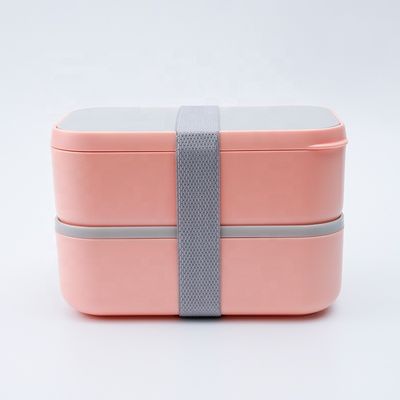Large Capacity Custom Printed Eco-friendly Double-Layer Lunch Box with PP Lid and Cutlery Set 2000ml