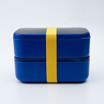 Large Capacity Custom Printed Eco-friendly Double-Layer Lunch Box with PP Lid and Cutlery Set 2000ml