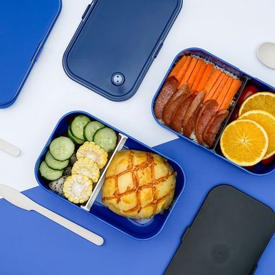 Large Capacity Custom Printed Eco-friendly Double-Layer Lunch Box with PP Lid and Cutlery Set 2000ml