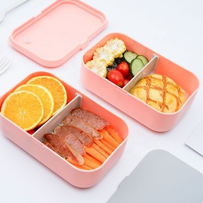 Large Capacity Custom Printed Eco-friendly Double-Layer Lunch Box with PP Lid and Cutlery Set 2000ml