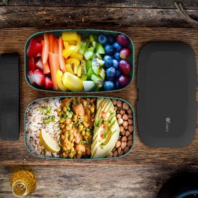 Plastic Eco Food Grade Salad Lunch Box with Cutlery and Leak-proof Banana Leaf