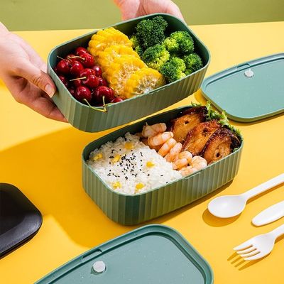 Plastic Eco Food Grade Salad Lunch Box with Cutlery and Leak-proof Banana Leaf