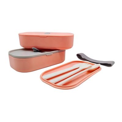 Double Layer Food Container 1200ml with Cutlery and Movable Divider BPA-Free Tiffin Bag