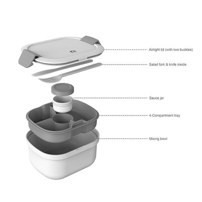 BPA Free Plastic Salad Fruit Bowl Container for Lunch 5 Compartment Box
