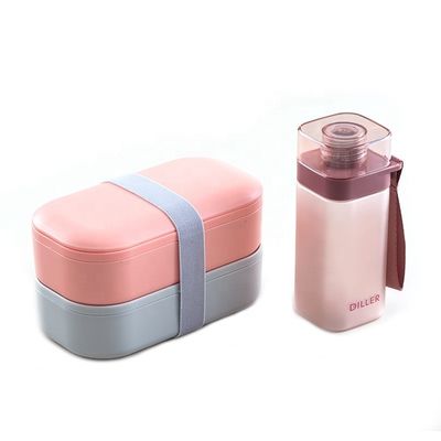 Japanese Bento On-the-Go Double Layer Food Grade Lunch Box Set Eco Plastic BPA Free