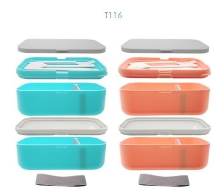 Large Capacity 2000ml 2-layer BPA Free PP Pink Custom Storage Containers Box with Cutlery