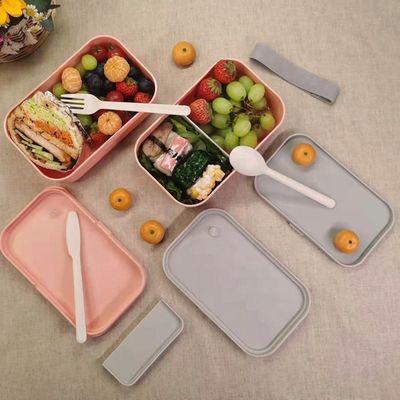 Large Capacity 2000ml 2-layer BPA Free PP Pink Custom Storage Containers Box with Cutlery