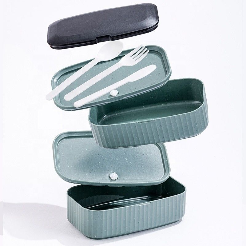 Take Away Lunch Box Food Grade Banana Leaf Design Black Plastic BPA Free Double Layer
